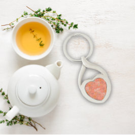 Kärnkedja för botaniskt mönster-orange, Metall Twisted Heart Silverfärgad Nyckelring