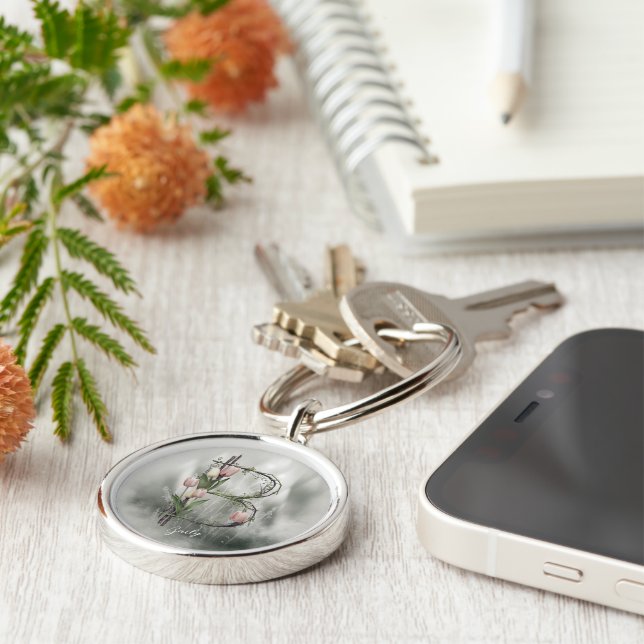 Kärnkedjan Brev B i Modern Monogram - Tulips & Vin Rund Silverfärgad Nyckelring (Sidan)