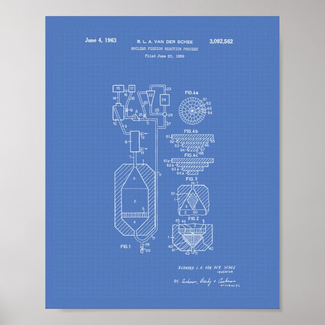 Kärnklyvning 1956 Patent Art Blueprint Poster (Framsidan)
