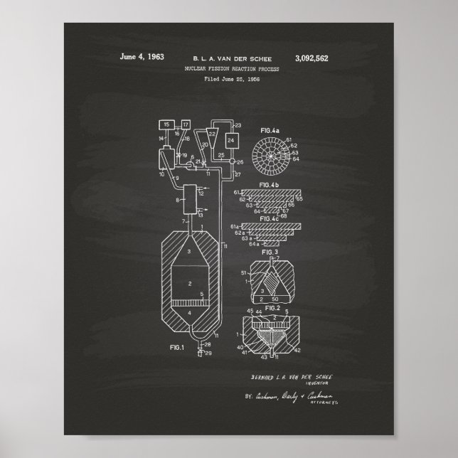 Kärnklyvning 1956 Patent Art Chalkboard Poster (Framsidan)
