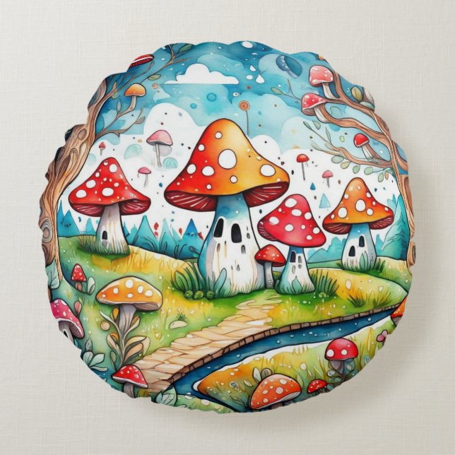 Kärnkonstruktion för löv av kute och svampar rund kudde (Framsidan)