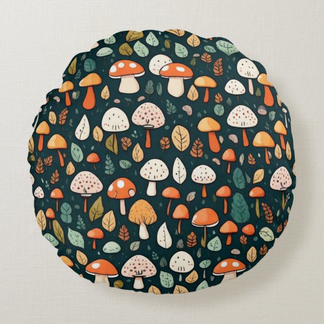 Kärnkonstruktion för löv av kute och svampar rund kudde (Framsidan)