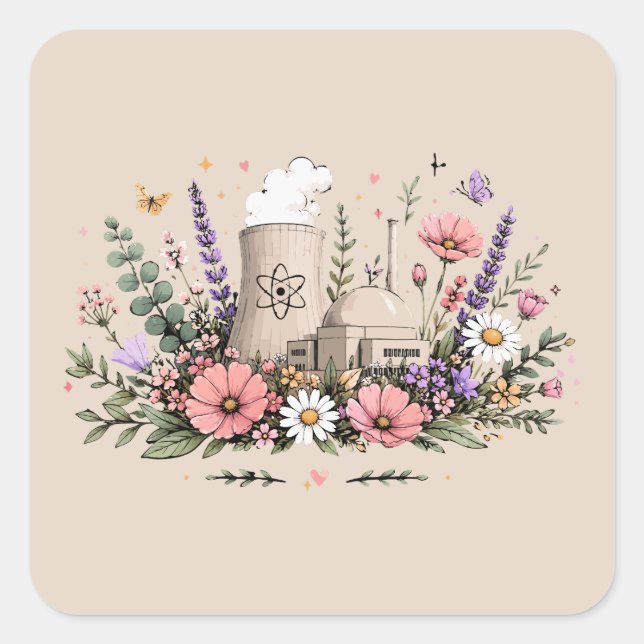 Kärnkraft Blommar Fyrkantigt Klistermärke (Framsida)
