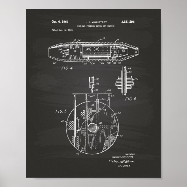 Kärnkraftsmotorn Vatten Jet 1959 Art Chalkboard Poster (Framsidan)
