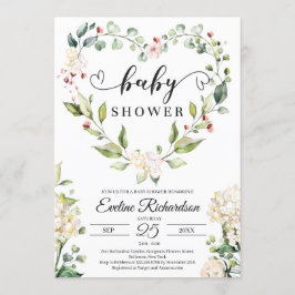 Kärnkrans i blommigt vit ros baby inbjudningar