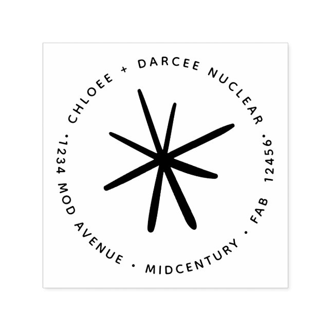 Kärnteknisk stjärna för medelårhundradets moderna  självfärgande stämpel (Design)