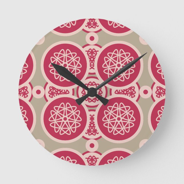 Kärnteknisk tillväxt - magenta på råg - sömlös mön rund klocka (Framsida)