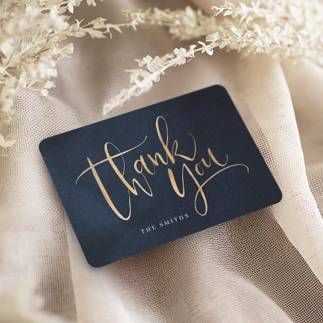 Kärnten och guld: modern kalligrafi tack kort (Navy and gold simple modern Calligraphy Thank You Card)