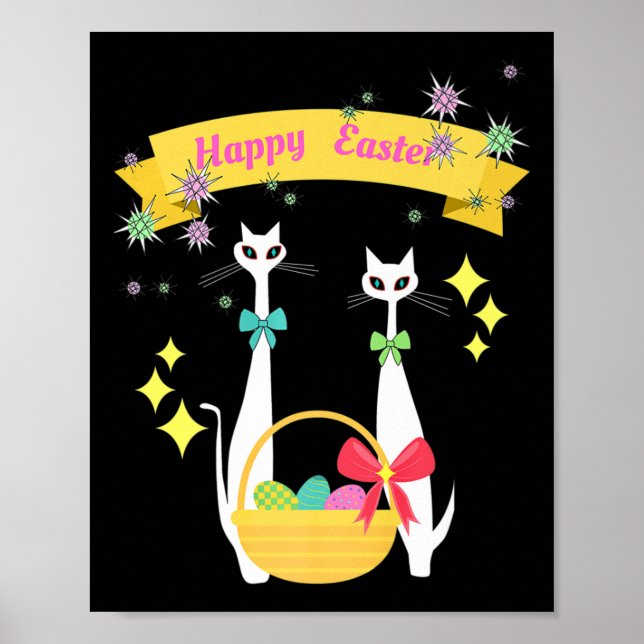 Kärntorns medelårhundrade Modern Coola Cat Lycklig Poster (Framsidan)