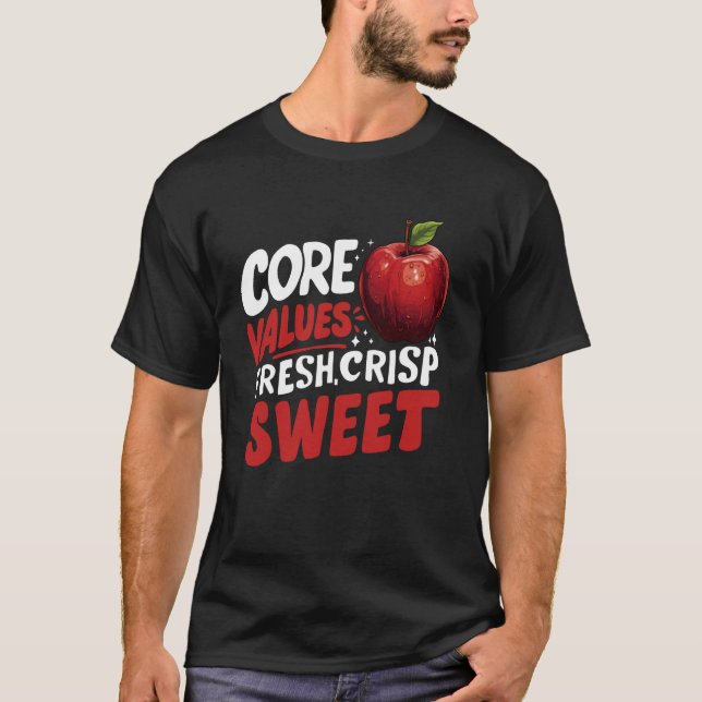 Kärnvärden Färsk Krispig Söt Äpple T Shirt (Framsida)