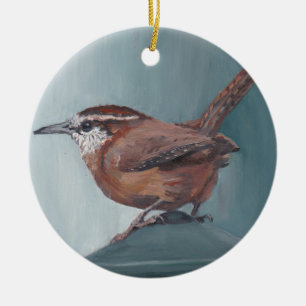 Karolina Wren Bird Art Round Porcelain Ornament