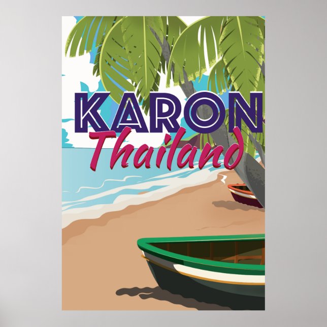 Karon Tailand tecknad-reseaffisch. Poster (Framsidan)