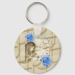 Karousel Dreams Blue Ro Vintage Button Keychain Nyckelring