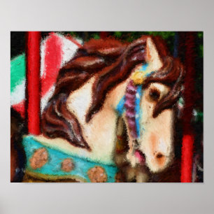 Karousel Horse Impressionist Painting Poster