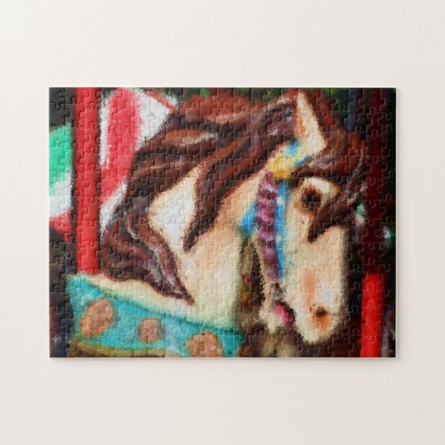 Karousel Horse Impressionist Painting Pussel (Horisontell)