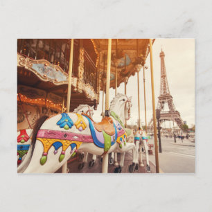 Karousel på Eiffel Torn   Paris, Frankrike Vykort