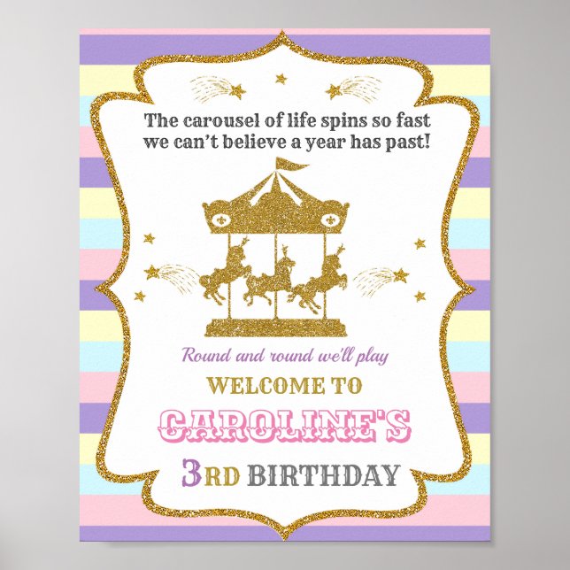 Karousel välkommen party-skylt Flickcirkus poster (Framsidan)