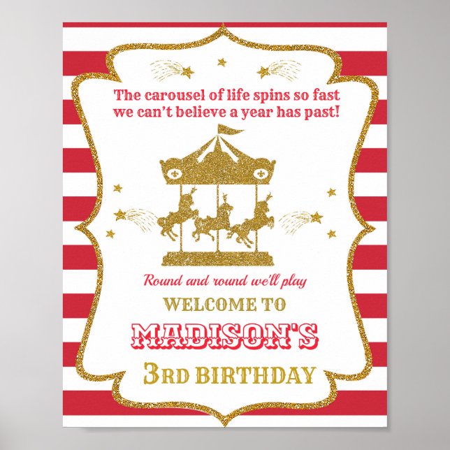 Karousel välkommen party-skylt Flickcirkus poster (Framsidan)