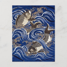 Karp i Vinkar japansk koi Fish Silke Tapestry Art. Vykort