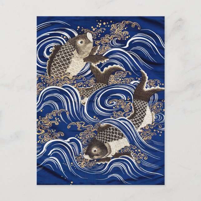 Karp i Vinkar japansk koi Fish Silke Tapestry Art. Vykort (Framsida)