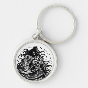 Karp- och vatten-nyckelkedjor rund silverfärgad nyckelring