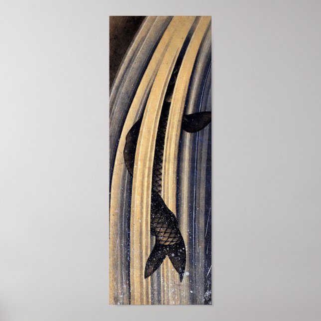 Karp som släpper upp vattenfall Hokusai Fine Art Poster (Framsidan)