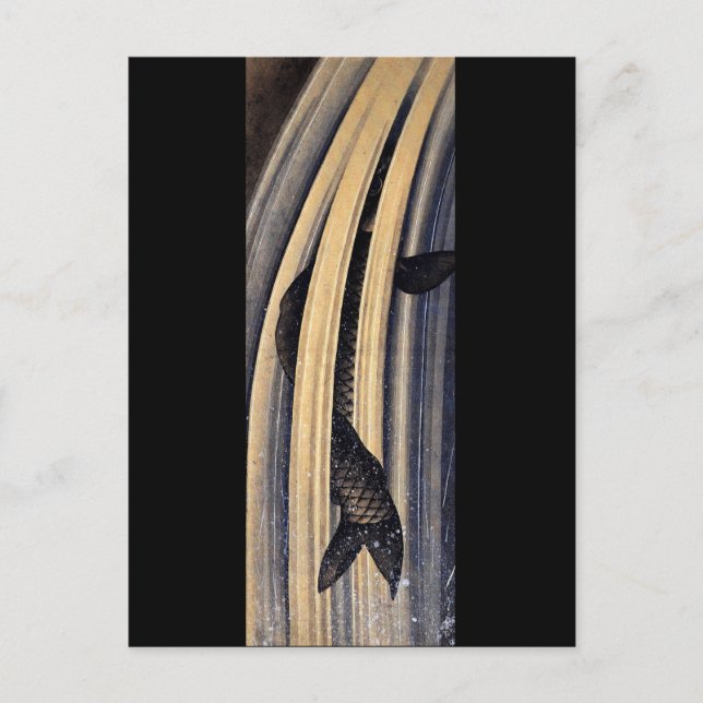 Karp som släpper upp vattenfall Hokusai Fine Art Vykort (Framsida)