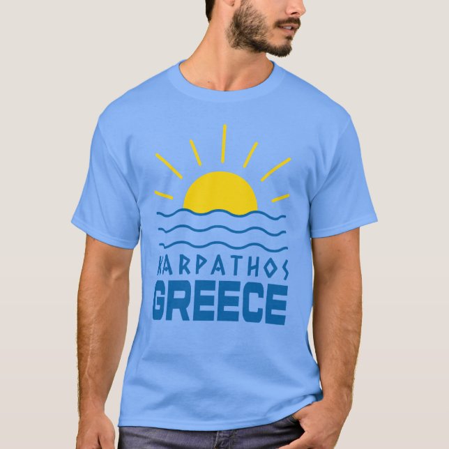 Karpathos Greece Sunshine and Sea Manar Blue T Shirt (Framsida)