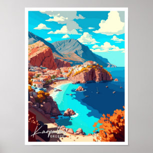 Karpathos Greece Travel Vintage Illustration Poster