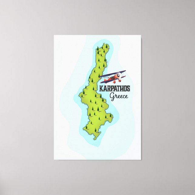 Karpatos Grekiska Karta Illustrated-reseaffisch Canvastryck (Framsida)