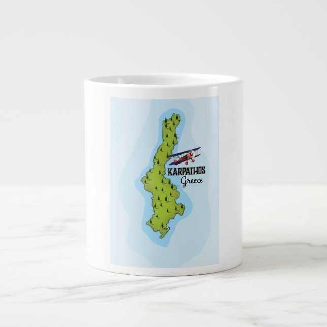Karpatos Grekiska Karta Illustrated-reseaffisch Jumbo Mugg (Framsidan)