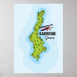 Karpatos Grekiska Karta Illustrated-reseaffisch Poster