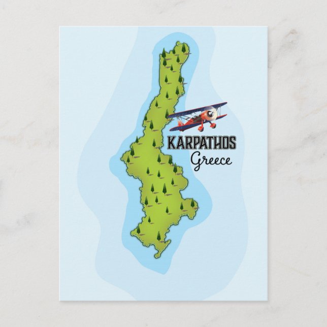 Karpatos Grekiska Karta Illustrated-reseaffisch Vykort (Framsida)