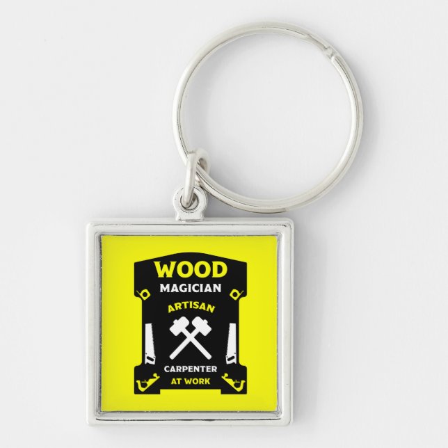 Karpentry and Woodworking Fyrkantig Silverfärgad Nyckelring (Framsidan)
