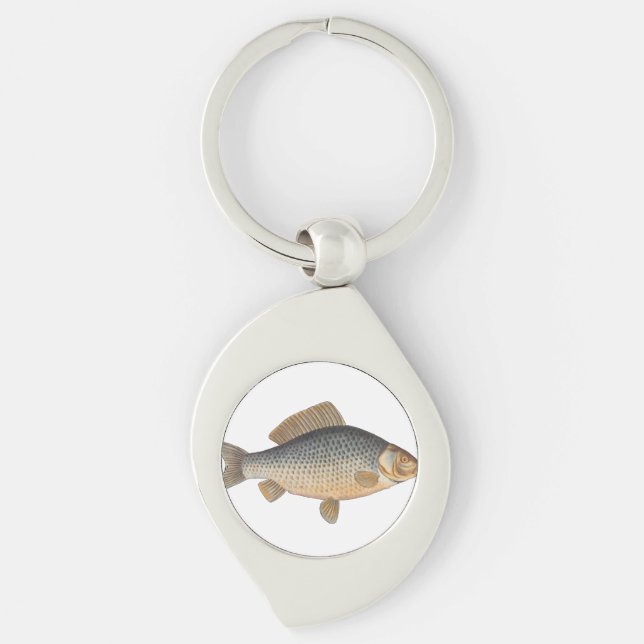 Karpfiske målning sötvatten teckning  swirl silverfärgad nyckelring (Framsidan)