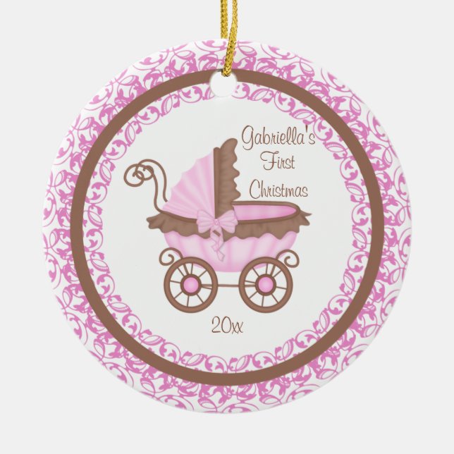 Kärra Flicka Baby's Första Jul Pynt Julgransprydnad Keramik (Framsidan)