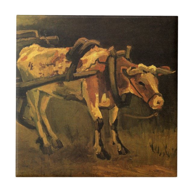 Kärra med röd och vit oxe av Vincent van Gogh Kakelplatta (Framsidan)