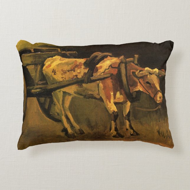 Kärra med röd och vit oxe av Vincent van Gogh Prydnadskudde (Framsidan)
