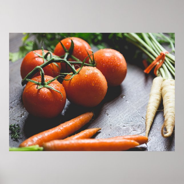 Karroter och tomater Vegetabiliskt fotografi Poster (Framsidan)