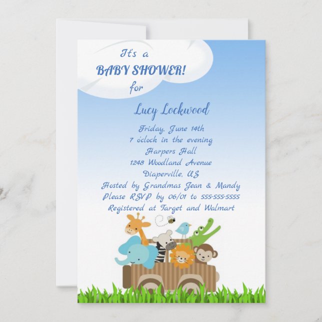 Kart av Jungle Babies Baby Boy Shower-inbjudan Inbjudningar (Framsida)