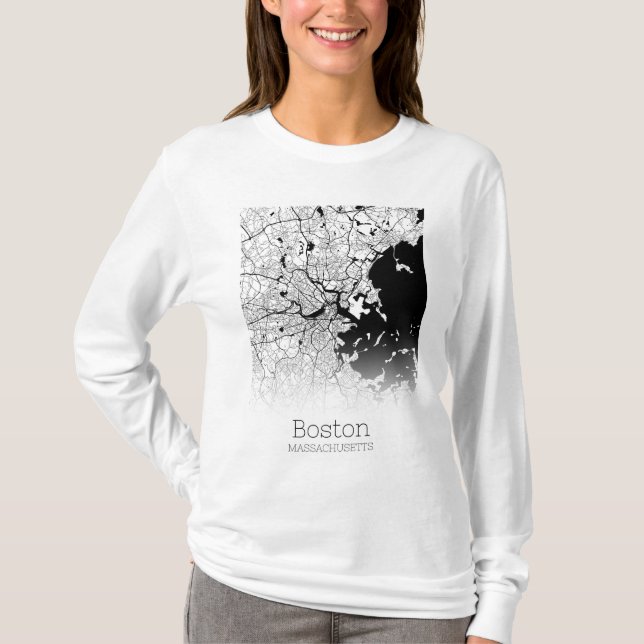 Kart över Boston City T Shirt (Framsida)