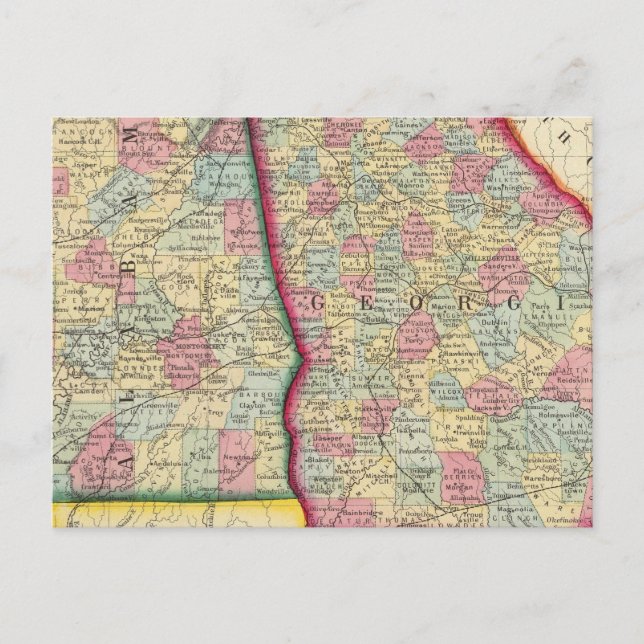 Kart över Georgia och Alabama Vykort (Framsida)