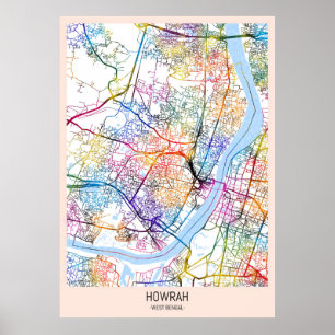 Kart över Howrah West Bengal City Poster