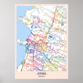 Kart över Jepara Indonesien Poster