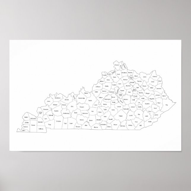 Kart över Kentucky countyn med county namn Poster (Framsidan)