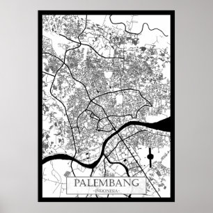 Kart över staden Palembang Indonesien Poster