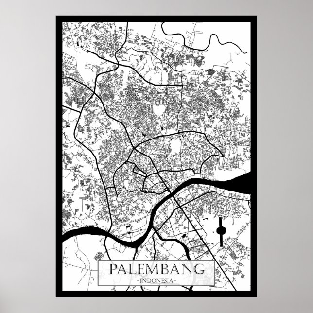 Kart över staden Palembang Indonesien Poster (Framsidan)