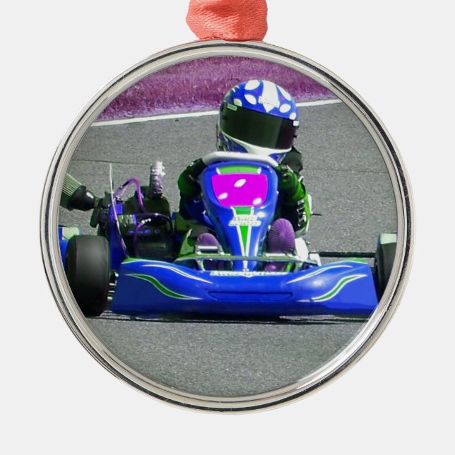 Kart Racer inverterad färg Julgransprydnad Metall (Framsidan)