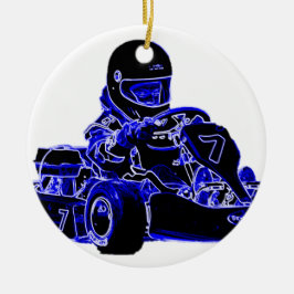 Kart tävlings- blått och vit julgransprydnad keramik