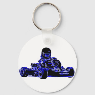 Kart tävlings- blått och vit nyckelring